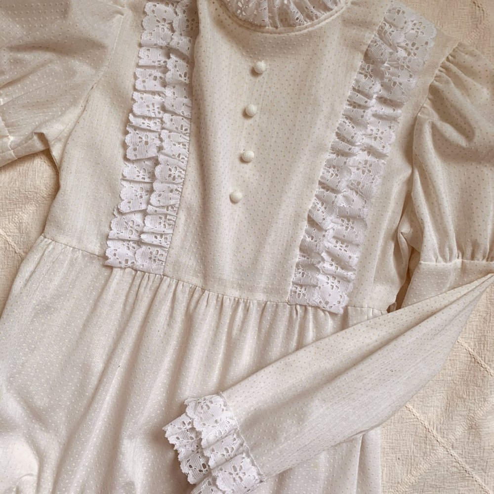 Vintage 70s White Prairie Dress